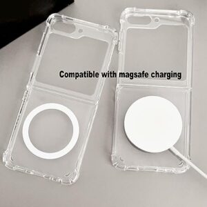 teroxa for Samsung Galaxy Z Flip 5 Magnetic Clear Case, Compatible with MagSafe Wireless Charger Flip5 Transparent Hard PC Back Soft TPU Bumper Cover Slim Fit (Clear)