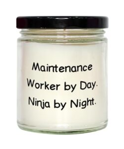 inspire maintenance worker gifts, maintenance worker by day. ninja by, epic birthday scent candle for coworkers, from coworkers, gifts for maintenance workers, maintenance worker gift ideas, unique
