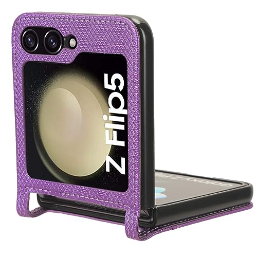 HZSANXIN Compatible with Samsung Galaxy Z FLIP 5 Case Full Cover Ultra Thin Matte Anti Slip Scratch Resistant Fashionable and Durable Leather Diamond Pattern Back Shell (Purple)