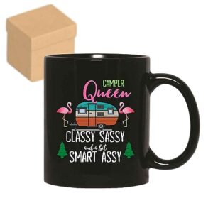 wife gift for camp lovers, 11 oz flamingo graphic rv camping with classy saucy and smart assy humor ceramic coffee mug 11oz 15oz black coffee mug