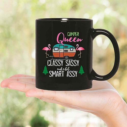 Wife Gift for Camp Lovers, 11 Oz Flamingo Graphic Rv Camping with Classy Saucy and Smart Assy Humor Ceramic Coffee Mug 11oz 15oz Black Coffee Mug