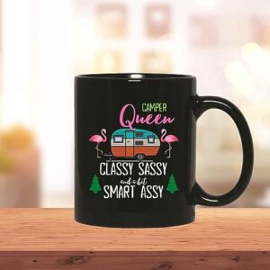 Wife Gift for Camp Lovers, 11 Oz Flamingo Graphic Rv Camping with Classy Saucy and Smart Assy Humor Ceramic Coffee Mug 11oz 15oz Black Coffee Mug