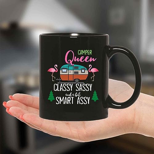 Wife Gift for Camp Lovers, 11 Oz Flamingo Graphic Rv Camping with Classy Saucy and Smart Assy Humor Ceramic Coffee Mug 11oz 15oz Black Coffee Mug