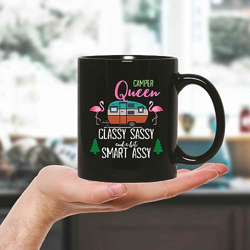 Wife Gift for Camp Lovers, 11 Oz Flamingo Graphic Rv Camping with Classy Saucy and Smart Assy Humor Ceramic Coffee Mug 11oz 15oz Black Coffee Mug