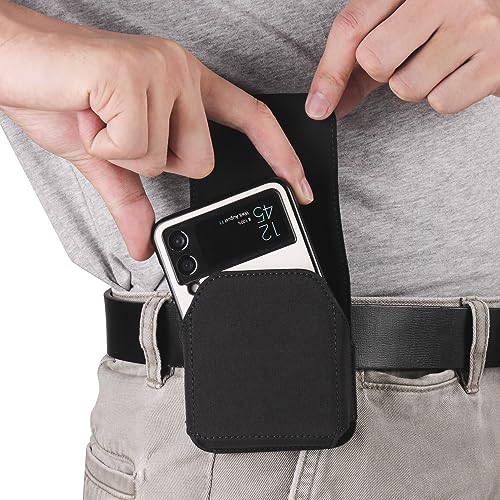 phone flip case Rugged Nylon Phone Belt Clip Holster Case Compatible with Samsung Galaxy Z Flip 5/4/3,Z Flip3 5G, Z Flip 2,or Motorola razr 40,Cell Phone Flip Case with Magnet Closure, Belt Pouch with