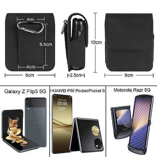 phone flip case Rugged Nylon Phone Belt Clip Holster Case Compatible with Samsung Galaxy Z Flip 5/4/3,Z Flip3 5G, Z Flip 2,or Motorola razr 40,Cell Phone Flip Case with Magnet Closure, Belt Pouch with