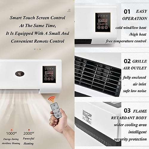 Small Air Conditioner, Wall Mounted Conditioner Mini, Cooling And Heating Conditioner With Remote Control Conditioning Hot Fan,2000W Portable Wall Mounted Ac & Heater Combo For Bedroom Office