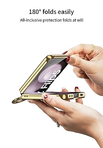 BAILI Galaxy Z Flip 5 Case,360° Whole Protection Braided Leather Z Flip5 Cover with Ring,Comes with Small Screen Protector Precise Hole Location Design Shell for Samsung Galaxy Z Flip5-Champagne