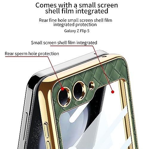 BAILI Galaxy Z Flip 5 Case,360° Whole Protection Braided Leather Z Flip5 Cover with Ring,Comes with Small Screen Protector Precise Hole Location Design Shell for Samsung Galaxy Z Flip5-Champagne