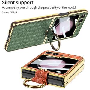 BAILI Galaxy Z Flip 5 Case,360° Whole Protection Braided Leather Z Flip5 Cover with Ring,Comes with Small Screen Protector Precise Hole Location Design Shell for Samsung Galaxy Z Flip5-Champagne