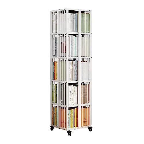 DESONIX Bookshelf 360° Rotating Bookshelf Mobile Shelf Corner Storage Rack with Wheels Floor-to-Ceiling Bookcase for Bedroom Living Room Home Office Floor Standing Bookcase