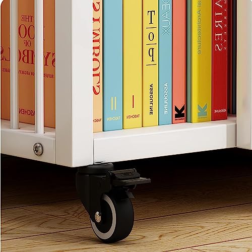 DESONIX Bookshelf 360° Rotating Bookshelf Mobile Shelf Corner Storage Rack with Wheels Floor-to-Ceiling Bookcase for Bedroom Living Room Home Office Floor Standing Bookcase