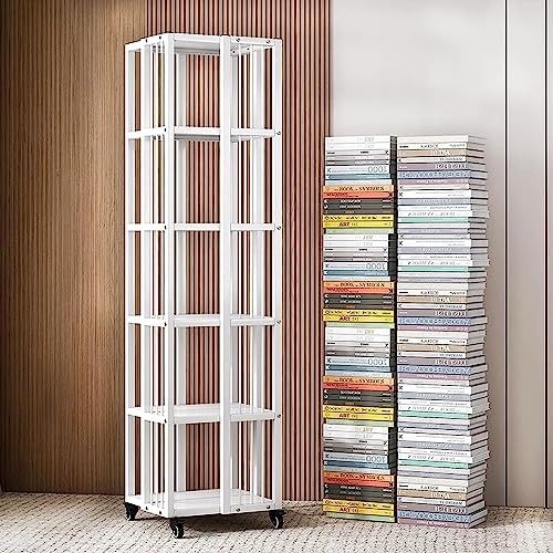 DESONIX Bookshelf 360° Rotating Bookshelf Mobile Shelf Corner Storage Rack with Wheels Floor-to-Ceiling Bookcase for Bedroom Living Room Home Office Floor Standing Bookcase