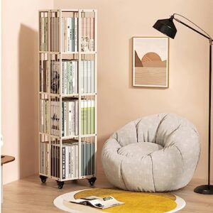 DESONIX Bookshelf 360° Rotating Bookshelf Mobile Shelf Corner Storage Rack with Wheels Floor-to-Ceiling Bookcase for Bedroom Living Room Home Office Floor Standing Bookcase