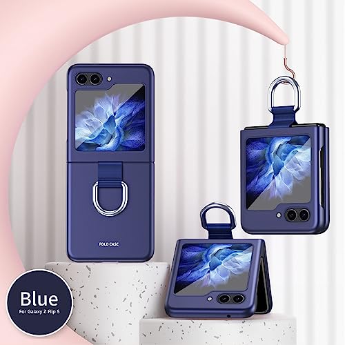YJZSKRXFAK Case for Samsung Galaxy Z Flip5 5G 2023, Ultra Thin Slim Fit Smooth Cover Protective Case with Ring Holder Cover Case for Galaxy Z Flip 5-Royal Blue