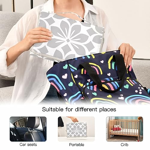 Geometric Floral Portable Diaper Changing Pad Waterproof Travel Baby Changing Pad Foldable Diaper Pad Changing Mat for Baby