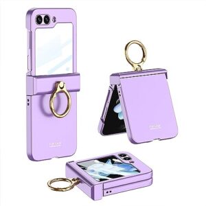 eaxer for samsung galaxy z flip5 case, shockproof hinge protection with ring holder stand screen rugged case cover (purple)