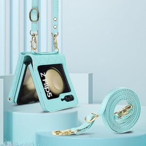 SZHAIYU Women Wallet Purse for Samsung Galaxy Z Flip 5 5G Case Crossbody with Credit Card Holder Strap Lanyard RFID Blocking Protection Flip Leather Zipper (Green, Z Flip 5)