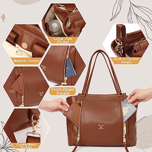 miss fong Diaper Bag Tote Baby Diaper Bag, Leather Diaper Bag Backpack Diaper Tote Bag Backpack with Pacifier Holder Case Bundle