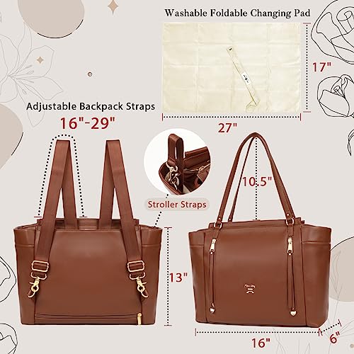 miss fong Diaper Bag Tote Baby Diaper Bag, Leather Diaper Bag Backpack Diaper Tote Bag Backpack with Pacifier Holder Case Bundle