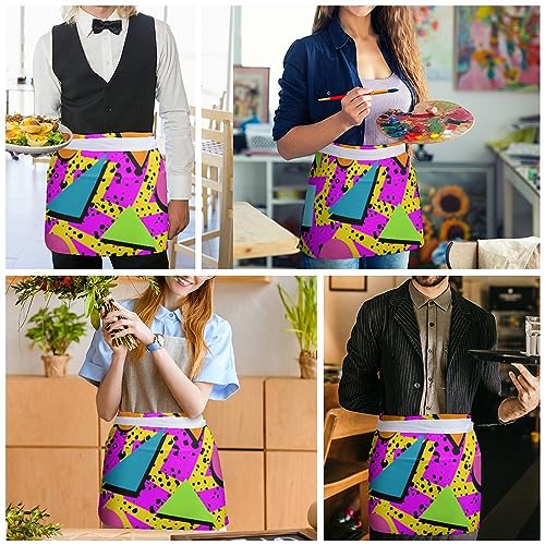 LAKIMCT Retro 80S 90S Half Aprons with Big Pockets, Women Men Short Apron for Chef Gardener Painter Waitress Bib