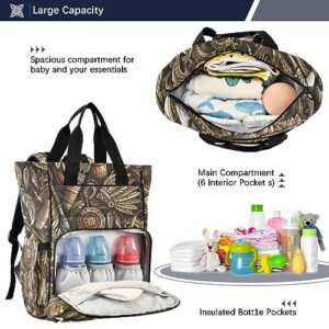 ZENWAWA Ethnic Native American Diaper Bag Backpack for Mom Dad with Insulated Feeding Bottle Inserts Large Baby Changing Bag with Stroller Straps 11.02×5.91×15.3 IN
