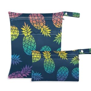 sdmka 2pcs wet dry bag for baby cloth diapers bright pineapple reusable waterproof wet bag with two zippered pockets for travel beach pool