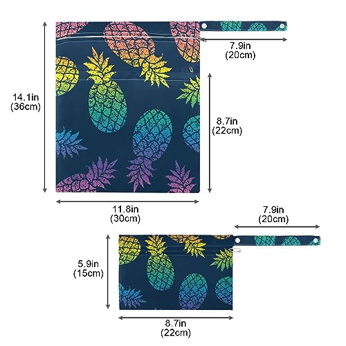 SDMKA 2Pcs Wet Dry Bag for Baby Cloth Diapers Bright Pineapple Reusable Waterproof Wet Bag with Two Zippered Pockets for Travel Beach Pool