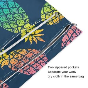 SDMKA 2Pcs Wet Dry Bag for Baby Cloth Diapers Bright Pineapple Reusable Waterproof Wet Bag with Two Zippered Pockets for Travel Beach Pool