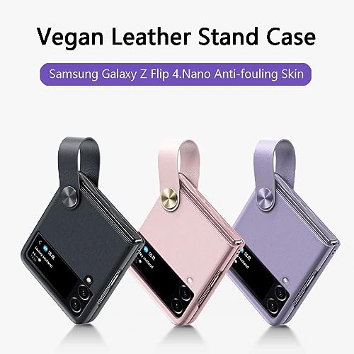 phone protective flip case Case Compatible with Samsung Galaxy Z Flip 4 5G,PU Leather + Hard PC with Wristlet Strap Durable Minimalist Ultra Thin Slim Cover Protective Phone Case for Samsung Galaxy Z