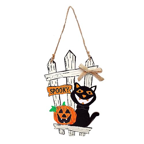 Erhigher Halloween Hanging Ghost Decoration, Black Cat Fence Door Sign Durable Fade-Resistant Ghost Festival Pumpkin Party Decoration Fine Workmanship Halloween Theme Party Decor Black & Yellow