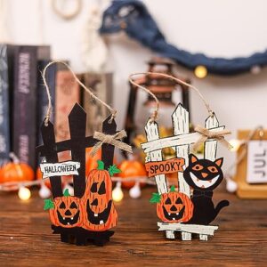 Erhigher Halloween Hanging Ghost Decoration, Black Cat Fence Door Sign Durable Fade-Resistant Ghost Festival Pumpkin Party Decoration Fine Workmanship Halloween Theme Party Decor Black & Yellow