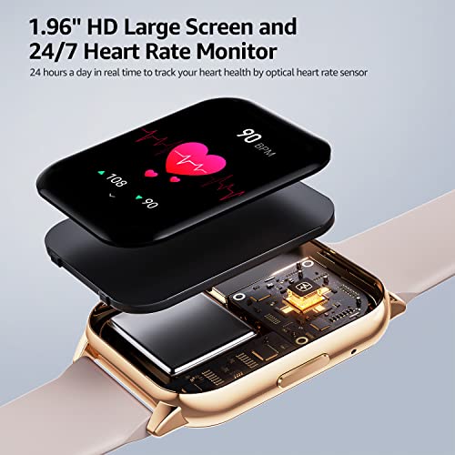 AcclaFit Smart Watch (Answer/Make Call), 1.96" Full Screen Fitness Tracker with 112+ Sport Modes, Smartwatch with Heart Rate Blood Oxygen and Sleep Monitor, 5ATM Waterproof Watch for Android iOS