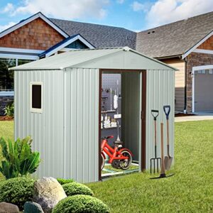 sundaly 6x5 ft metal outdoor storage shed with windows & sliding door, waterproof bike shed garden tool storage shed with floor frame for backyard patio