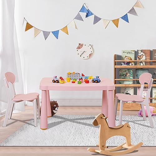 Domi Kids Table and Chair Set, 3 Pieces Enlarged Natural Plastic Toddler Desk and Chairs with 11.8" H Seat, Preschool Chair, Toddler Chairs Activity Table for Home, Playroom, Preschool, Kindergarten