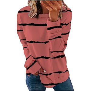 homisy women's vintage stripe print sweatshirt casual long sleeve pullover sweatshirt tops loose fit crewneck sweatshirt watermelon red