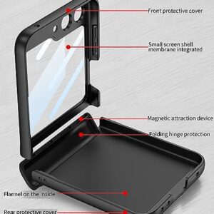 Magnetic Folding Phone Case for Samsung Galaxy Z Flip 5, All Inclusive Phone Protective Case for Flip5, Solid Color with Glass Screen Protector (Black)