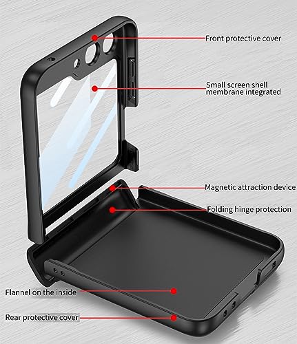 Magnetic Folding Phone Case for Samsung Galaxy Z Flip 5, All Inclusive Phone Protective Case for Flip5, Solid Color with Glass Screen Protector (Black)