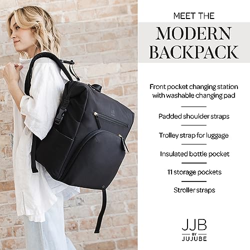 JuJuBe JJB Modern Backpack - Baby Diaper Bag Backpack for Babies - Large Black Diaper Bag with Changing Station - Travel Backpack