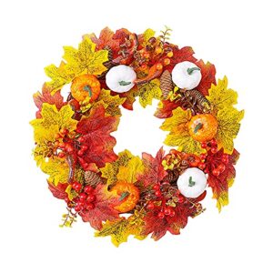 Fall Front Door Wreath Thanksgiving Winter, Halloween Wreaths for Front Door Autumn Festival Wedding Silk Vine Welcome Sign Flower Colorful Grain Yellow Wreaths Pinecones