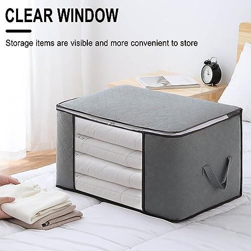 Clothes Storage Bag with with Clear Window & Lid - Storage Organizer with Duel Zipper & Handle, Sorting Storage Box for Clothes & Toys Sweaters Coats T-shirts Blankets (3-in-1 Set)