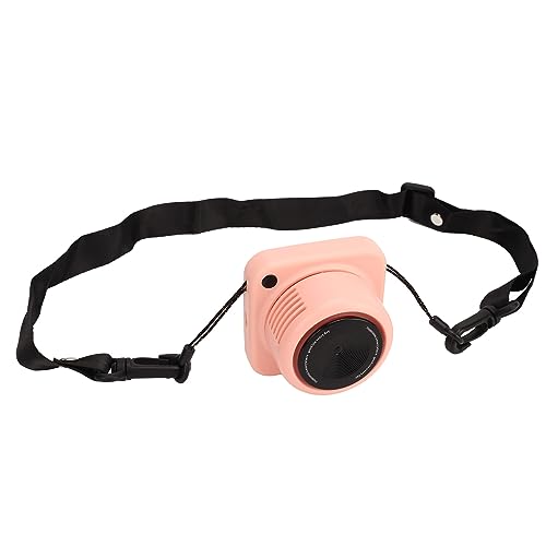 Raguso Necklace Fan, Vintage Camera Shape Lightweight HandsFree Hanging Neck Fan Low Noise Adjustable Indoor for Travel (Pink)