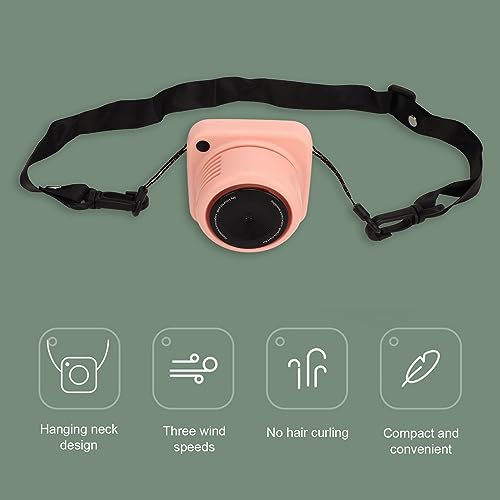 Raguso Necklace Fan, Vintage Camera Shape Lightweight HandsFree Hanging Neck Fan Low Noise Adjustable Indoor for Travel (Pink)