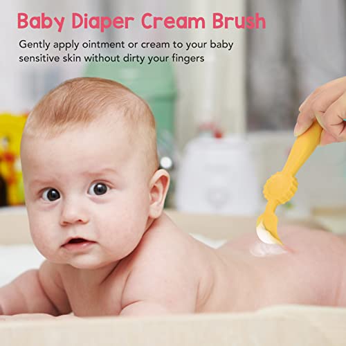 Baby Diaper Cream Spatula, 5.9 Inches Baby Butt Cream Applicator Soft Silicone Diaper Cream Spatula Applicator Baby Diaper Rash Cream (Yellow)