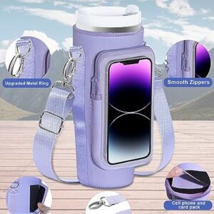 OriJoy Water Bottle Carrier Holder Pouch with Phone Pocket for Stanley Quencher H2.0 & Adventure 40 oz Tumbler, Protector Sleeve with Strap