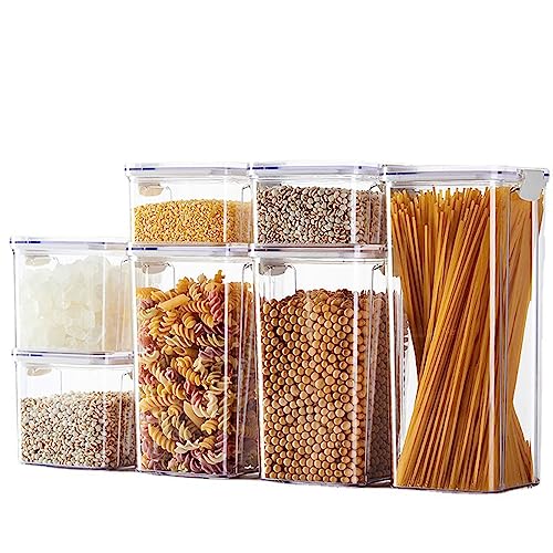 5 Size Single Airtight Food Storage Containers with Lids,Kitchen Clear Plastic Canisters Sealed Jar with Easy Lock Lids for Pantry Organization and Storage for Cereal,Rice,Pasta,Flour,Sugar