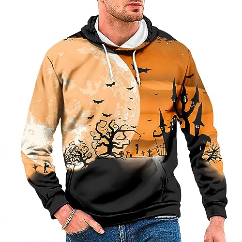 Halloween Hoodie Oversized Halloween Graphic Hoodies Big And Tall Lightweight Hooded Autumn Thermal Hoodies For Men Large Basic Funny Streetwear Hoodies Suit For Festival Gifts 5-Orange 4XL