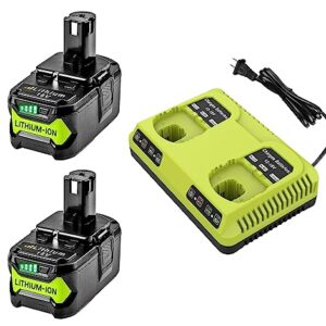 Upgraded 7.0Ah 18V Batteries & Dual Charger Combo for Ryobi 18V Battery and P117 Charger, Cell9102 Compatible with Ryobi 18V ONE + P108 P107 P104 P105 P102 P103 Tools Charger with 260051002 P117 P118