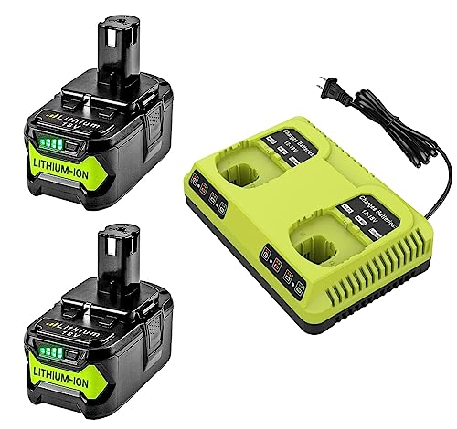 Upgraded 7.0Ah 18V Batteries & Dual Charger Combo for Ryobi 18V Battery and P117 Charger, Cell9102 Compatible with Ryobi 18V ONE + P108 P107 P104 P105 P102 P103 Tools Charger with 260051002 P117 P118