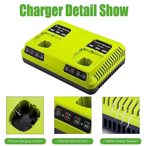 Upgraded 7.0Ah 18V Batteries & Dual Charger Combo for Ryobi 18V Battery and P117 Charger, Cell9102 Compatible with Ryobi 18V ONE + P108 P107 P104 P105 P102 P103 Tools Charger with 260051002 P117 P118